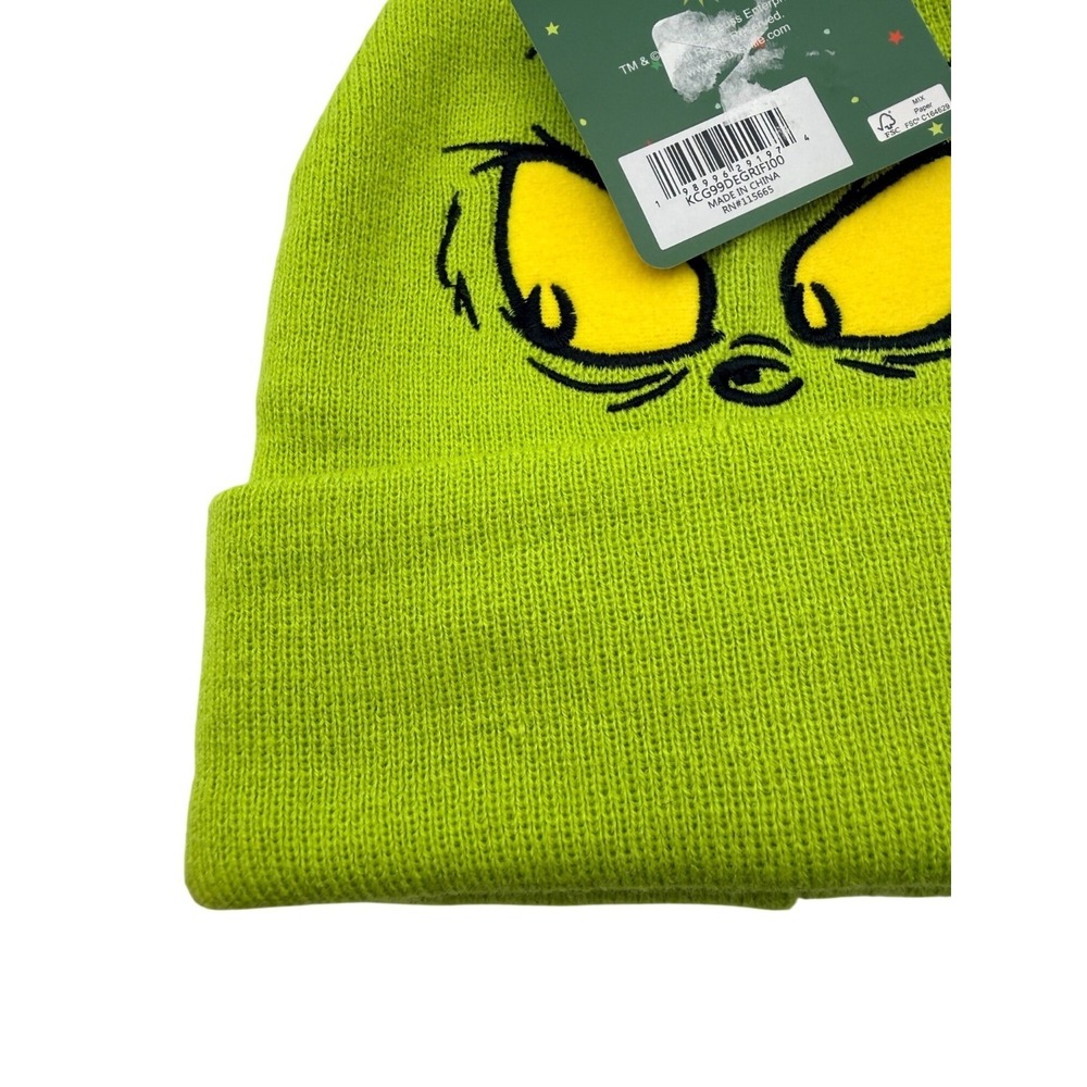 NEW How Grinch Stole Christmas Dr. Seuss Green Christmas Beanie Hat Heart Pom - Picture 7 of 9